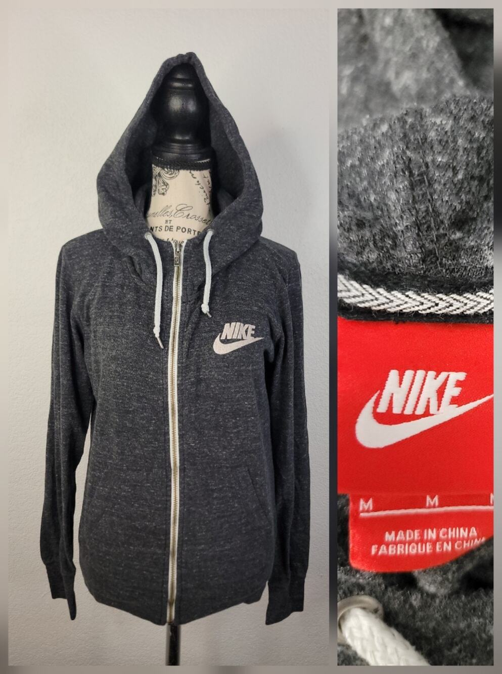 NIKE Sportwear Hoodie Womens M Gym Vintage Hooded Zip Up Sweatshirt 813872-010